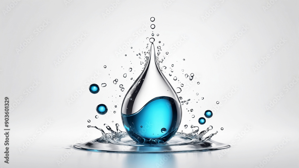 3D oil serum drop water with molecules inside, isolated on white background 3D oil serum drop water with molecules inside, isolated on white background