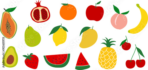 Fruit in Hand-drawn style set , Drawing of food elements for design menu label packaging . icons vector illustration