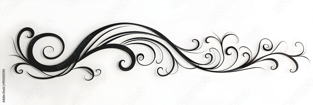 Minimalist Black Decorative Curly Scroll with Small Swirls in Elegant Monochrome Style Minimalist Black Decorative Curly Scroll with Small Swirls in Elegant Monochrome Style