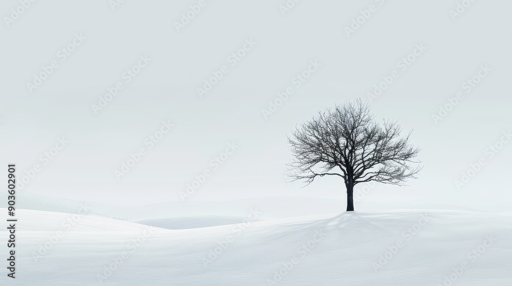 A solitary tree stands tall against a backdrop of pristine white snow, symbolizing resilience, solitude, peace, and the beauty of winter. A solitary tree stands tall against a backdrop of pristine white snow, symbolizing resilience, solitude, peace, and the beauty of winter.