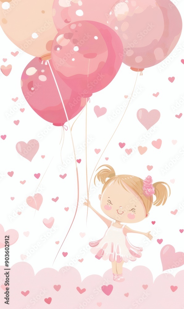 Pink balloons with decoration frame. Template for birthday greeting card, invitation, poster. Empty copyspace for your text Pink balloons with decoration frame. Template for birthday greeting card, invitation, poster. Empty copyspace for your text