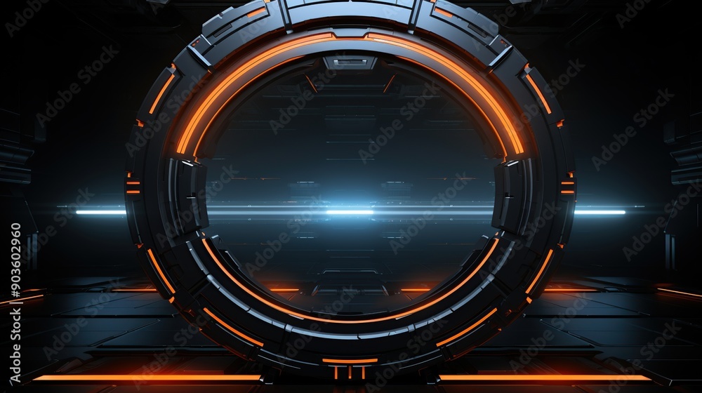 Futuristic Sci-Fi Portal With Orange Glowing Lights Futuristic Sci-Fi Portal With Orange Glowing Lights