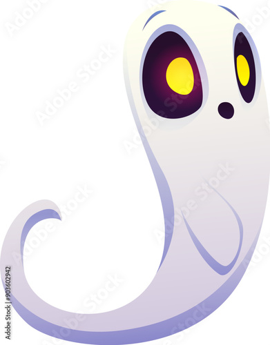Letter J Halloween ghost font, scary typeface, horror evil type, spooky monster alphabet. Vector floating spook with yellow glowing eyes typography symbol. Holiday kid abc phantom character