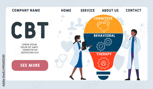 CBT - cognitive behavioral therapy acronym. Medical concept background. vector illustration concept with keywords and icons. lettering illustration with icons for web banner, flyer, landing