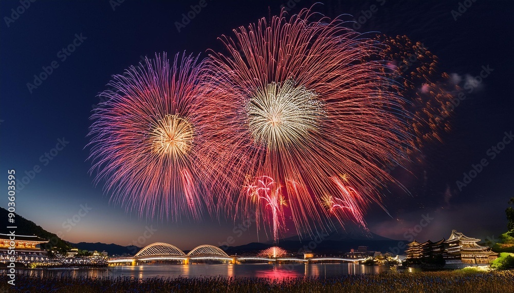 Fototapeta premium 打上げ花火 夏の風景 夜空