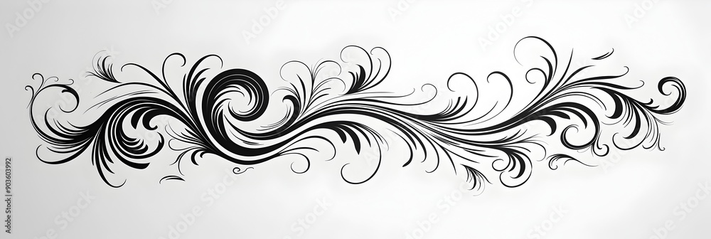 Decorative Curly Horizontal Scroll in Black with Small Swirls Minimalistic Design Decorative Curly Horizontal Scroll in Black with Small Swirls Minimalistic Design