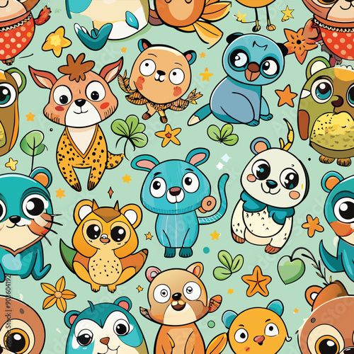 cute cartoon animals seamless pattern  Adobe Illustrator Artwork photo