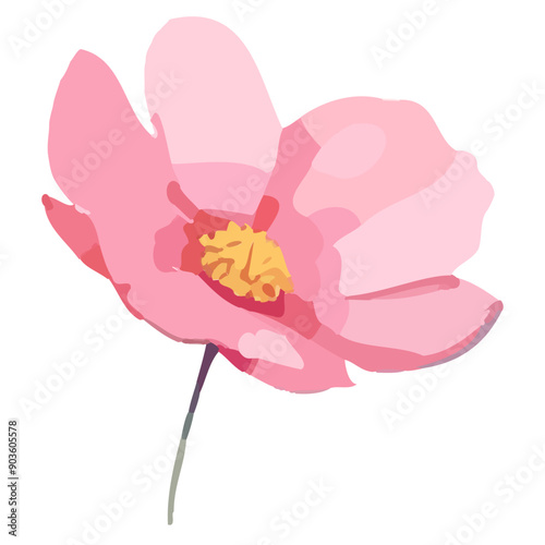 Beautiful pink flower on a white background. Vector illustration in watercolor style.