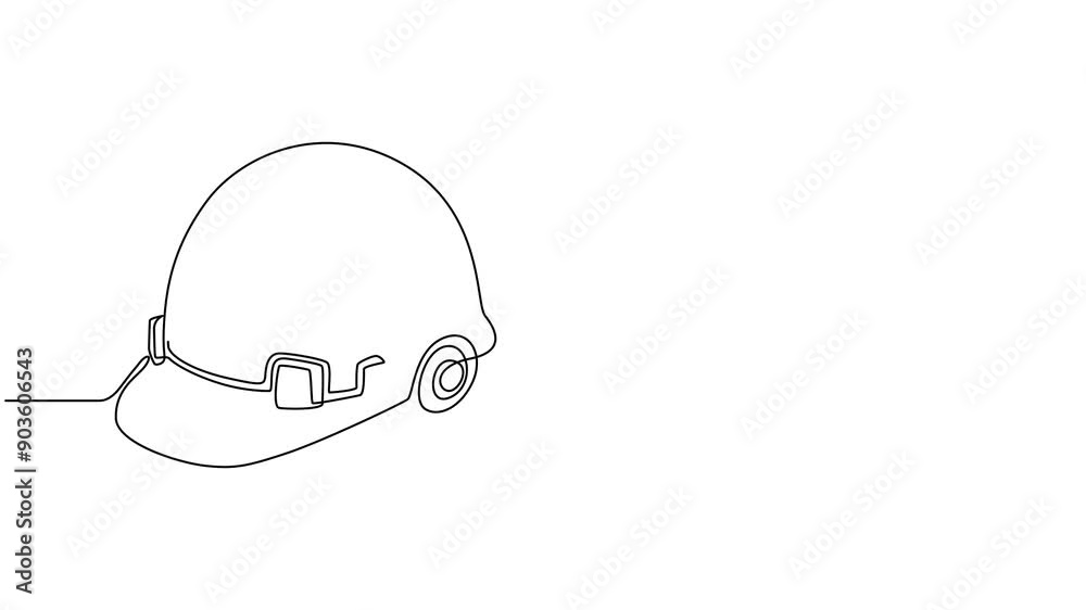 One line drawing of construction helmet with copy space area perfect for worker safety tools and labor day concept, Animation Construction helmet.Worker safety tools concept. Continuous one line draw. One line drawing of construction helmet with copy space area perfect for worker safety tools and labor day concept, Animation Construction helmet.Worker safety tools concept. Continuous one line draw.