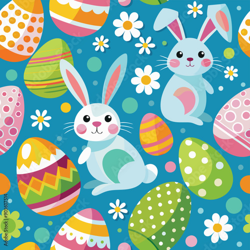 easter eggs and bunnies seamless pattern Adobe Illustrator Artwork