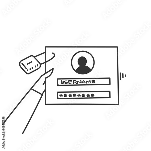 hand drawn doodle user name pasword bar form authentication bar illustration
