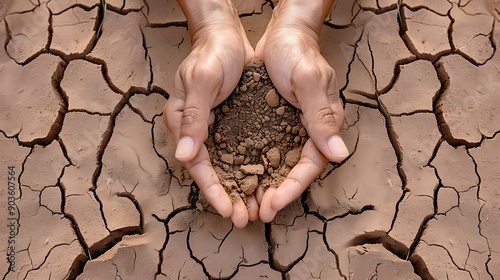 Semi close-up of hands crumbling dry soil for World Soil Day, more clarity with clear light and sharp focus, high detailed