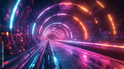 Neon Light Warp Tunnel: Immersive High-Speed Warp Drive at the Speed of Light