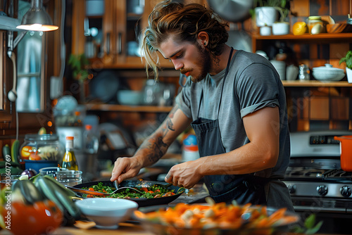 A vegan man preparing vegan food to eat