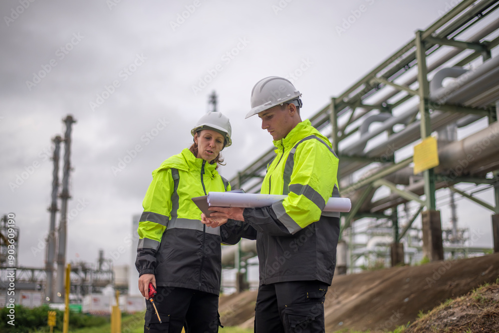 Engineer drinking water tried form work holding tablet computer standing in front of industrial facility, possibly a refinery or chemical plant, engaged in a job that requires high safety standards. Engineer drinking water tried form work holding tablet computer standing in front of industrial facility, possibly a refinery or chemical plant, engaged in a job that requires high safety standards.