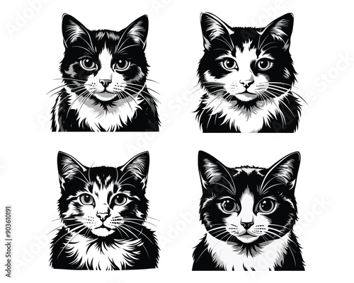 cat black and white isolated ai generated