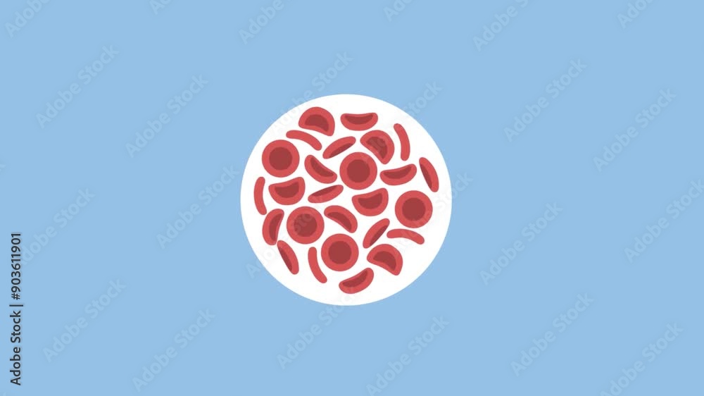 Realistic red blood cells under microscope animation.
