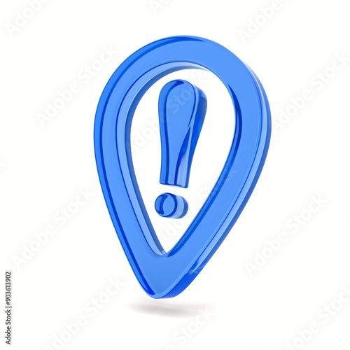 glass exclamation point on white background. Isolated 3D illustration