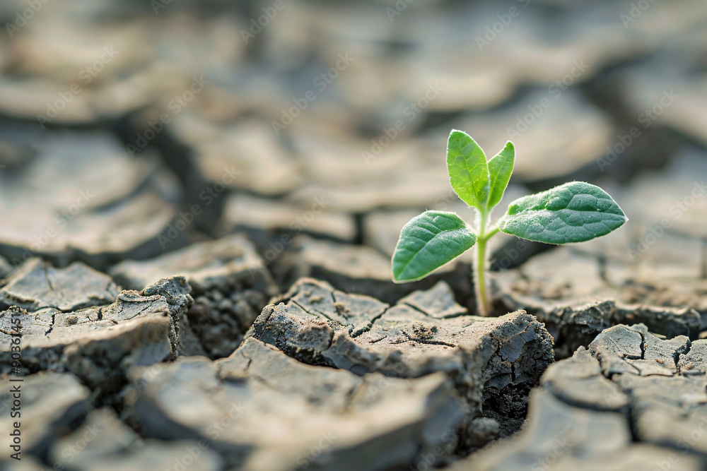 Small new plant growing out of cracked dry earth. Small new plant growing out of cracked dry earth.