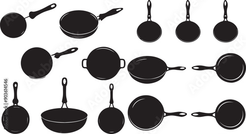 Frying Pan Abstract Silhouette Vector Graphics Pack