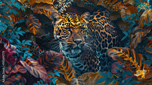 Amur Leopard Dancing Amidst a Kaleidoscope of Vibrant Colors AI Generative