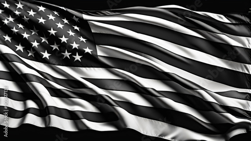 Black and white american flag waving in motion