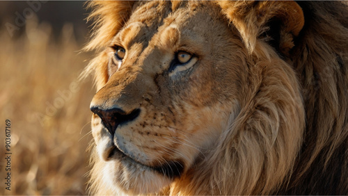 The LION king of the jungle muscular bodies, deep chests, and large head Social animals, lions live in groups  photo