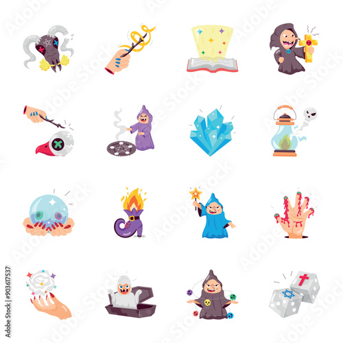 Basic Bundle of Magic Elements Flat Style Stickers 

RGB