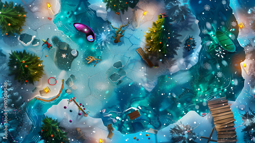 Christmas Battle Map - DnD, RPG Map for Dungeons and Dragons, Game Background, Top View, Winter Christmas Battle Map - DnD, RPG Map for Dungeons and Dragons, Game Background, Top View, Winter