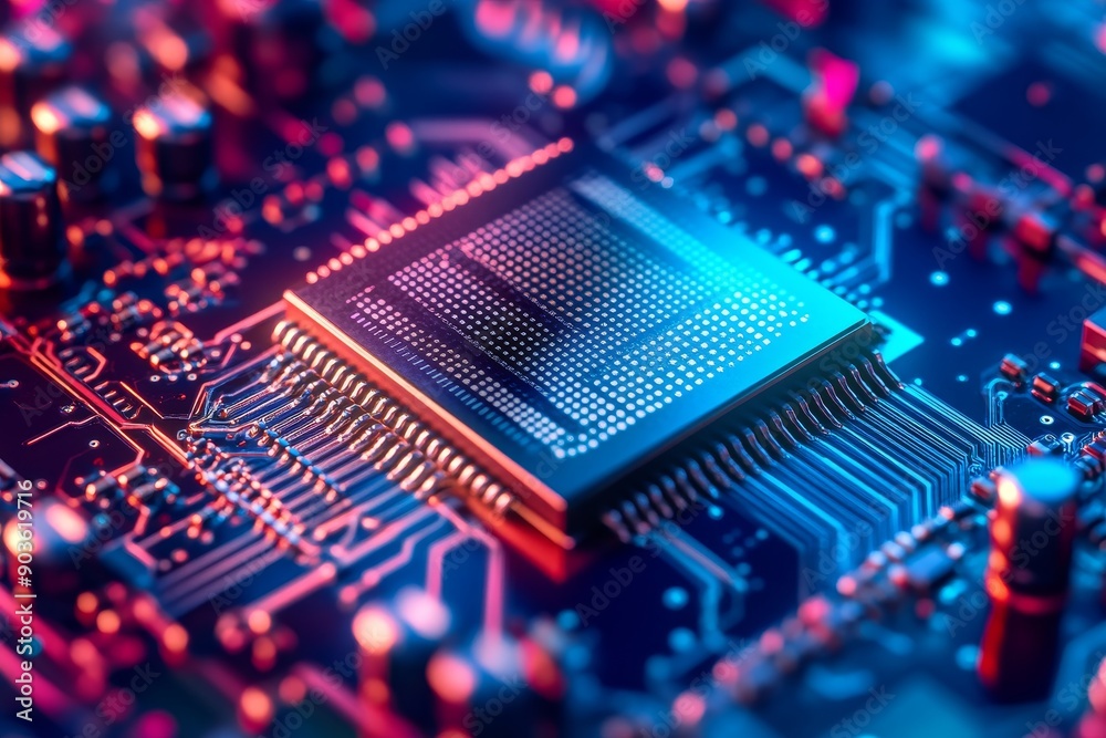 Close-up on the superconducting chip within a quantum computer, showing detailed circuitry and the frost of advanced cooling systems necessary for operation. High-resolution, detailed textures, crisp Close-up on the superconducting chip within a quantum computer, showing detailed circuitry and the frost of advanced cooling systems necessary for operation. High-resolution, detailed textures, crisp