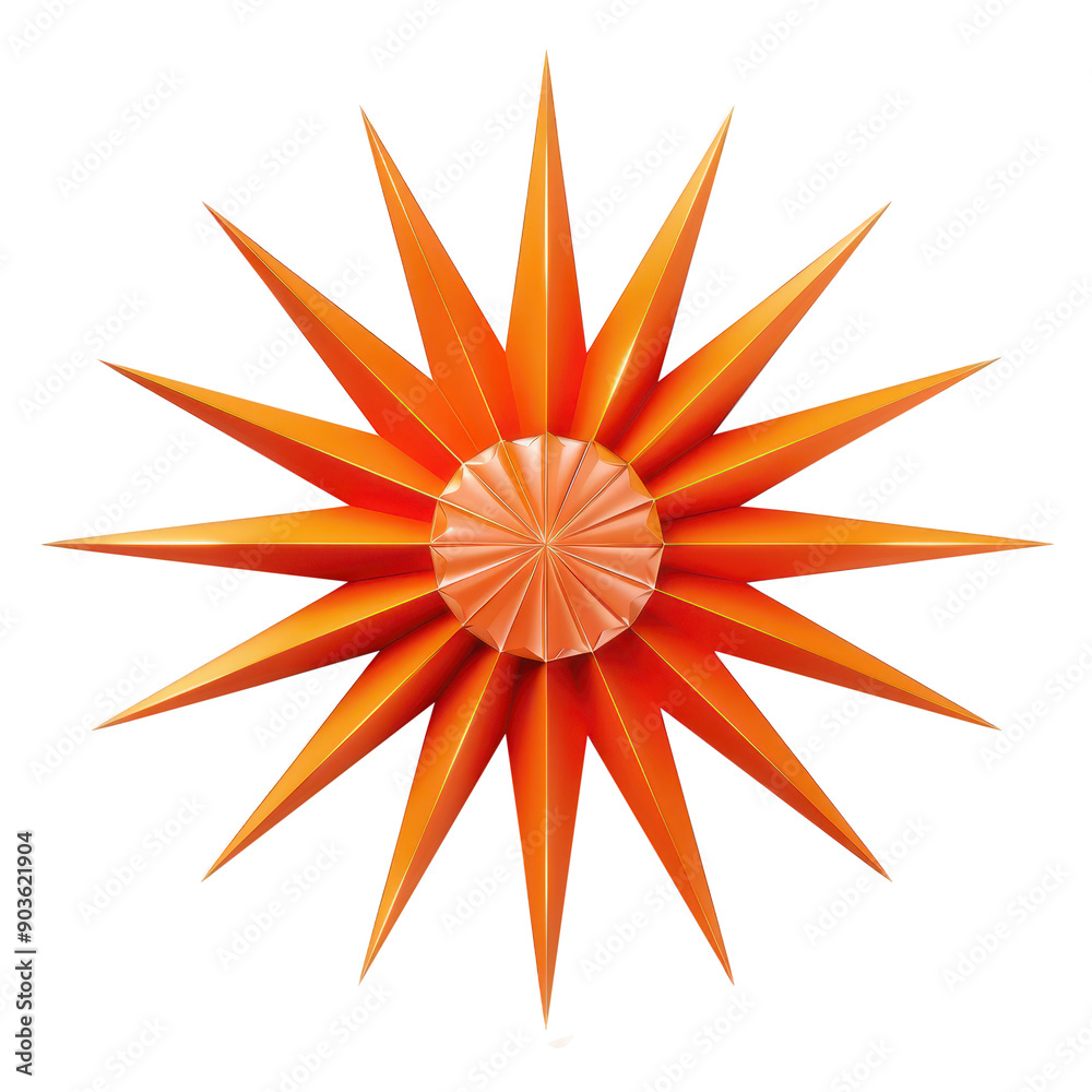 Bold orange sun with sharp rays, white background Bold orange sun with sharp rays, white background