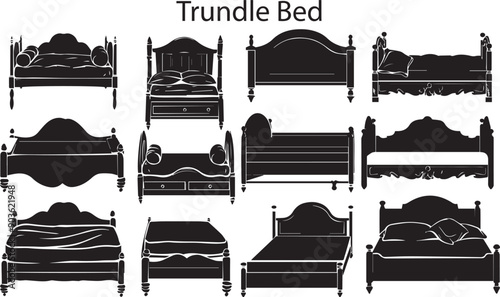 Elegant Trundle Bed Silhouette Vector Illustrations