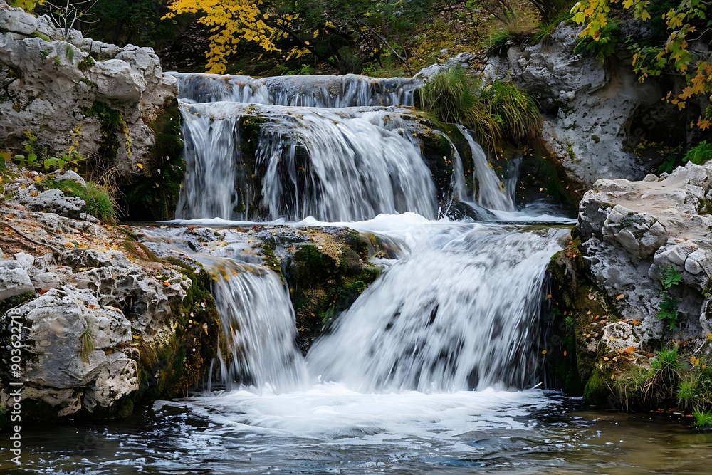 Waterfall in the Forest, A Tranquil Natural Scene, Photo Waterfall in the Forest, A Tranquil Natural Scene, Photo