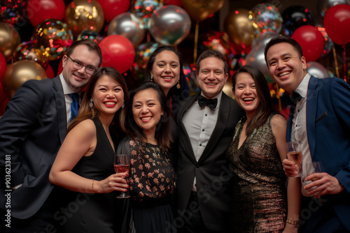 Friends Celebrating New Year's Eve with Balloons