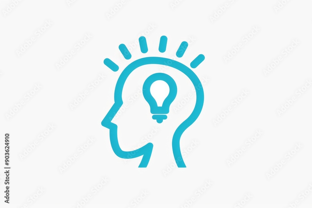 Outline of human head with brain light bulb icon symbolizing creativity intellect and smart thinking in a modern minimalist style for educational and inspirational themes. Outline of human head with brain light bulb icon symbolizing creativity intellect and smart thinking in a modern minimalist style for educational and inspirational themes.
