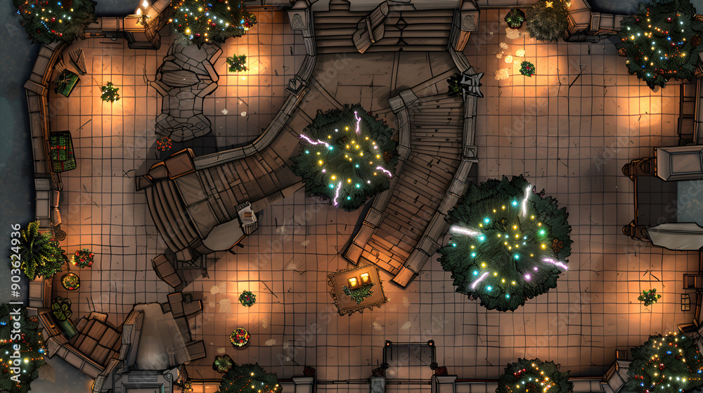 Fototapeta premium Christmas Battle Map - DnD, RPG Map for Dungeons and Dragons, Game Background, Top View, Winter