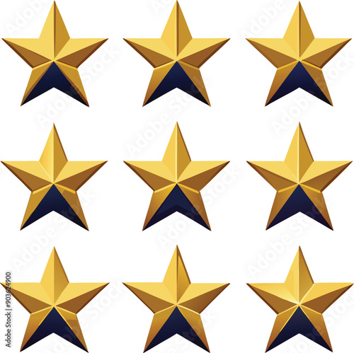 set of golden stars isolated