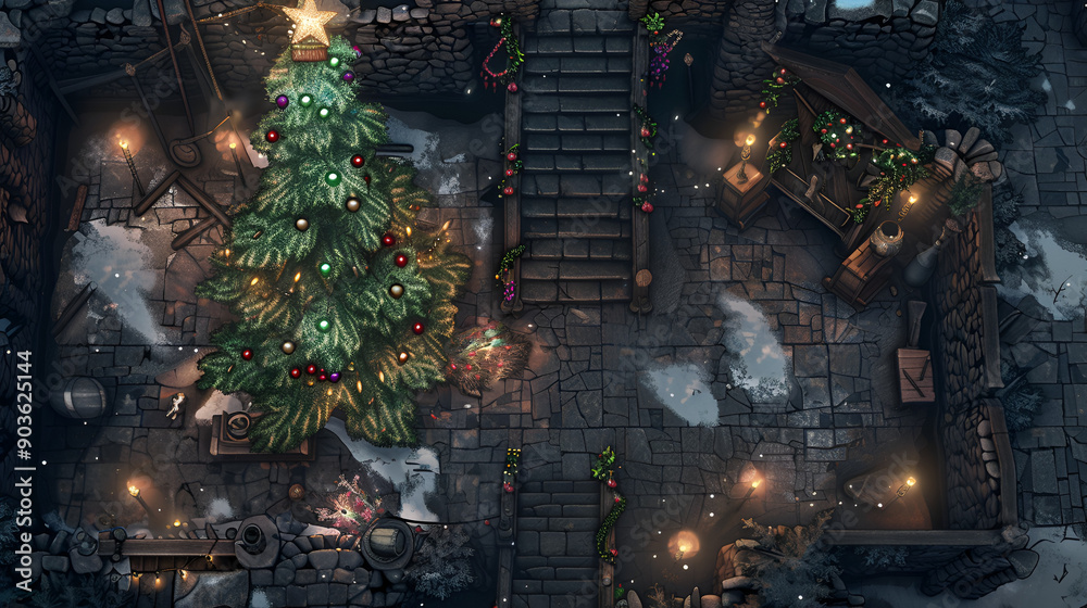 Christmas Battle Map - DnD, RPG Map for Dungeons and Dragons, Game Background, Top View, Winter Christmas Battle Map - DnD, RPG Map for Dungeons and Dragons, Game Background, Top View, Winter