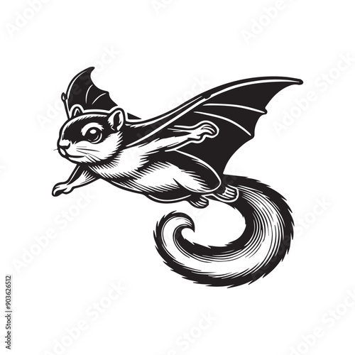 Sugar Glider Silhouette, Petaurus Breviceps Clipart,  A Gliding Pose sugar glider illustration