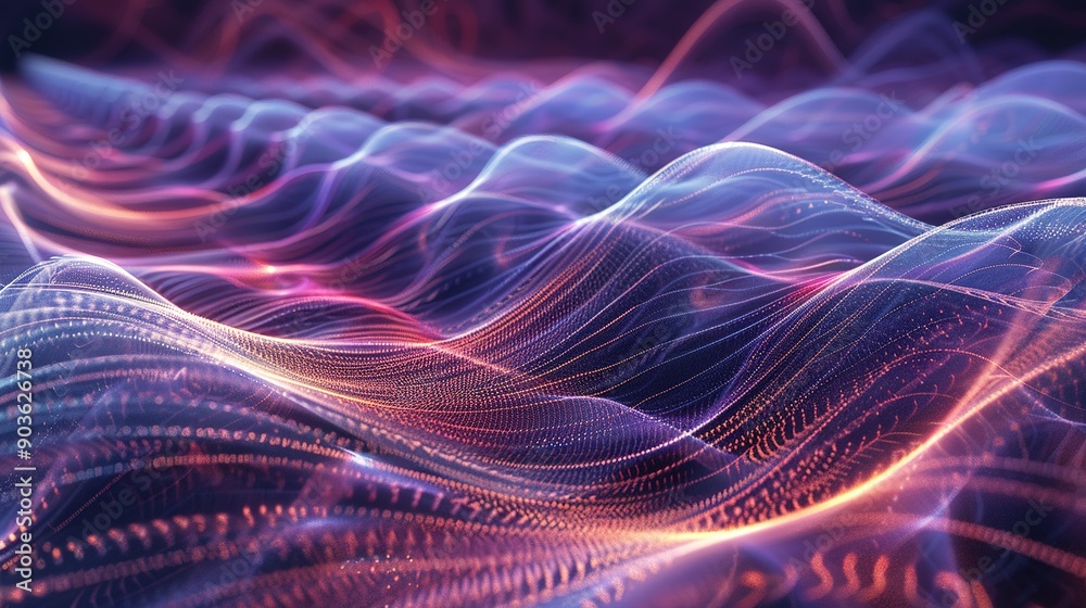 Fototapeta premium Abstract Wavy Pattern with Glowing Lines and Dots