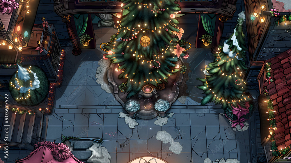 Fototapeta premium Christmas Battle Map - DnD, RPG Map for Dungeons and Dragons, Game Background, Top View, Winter