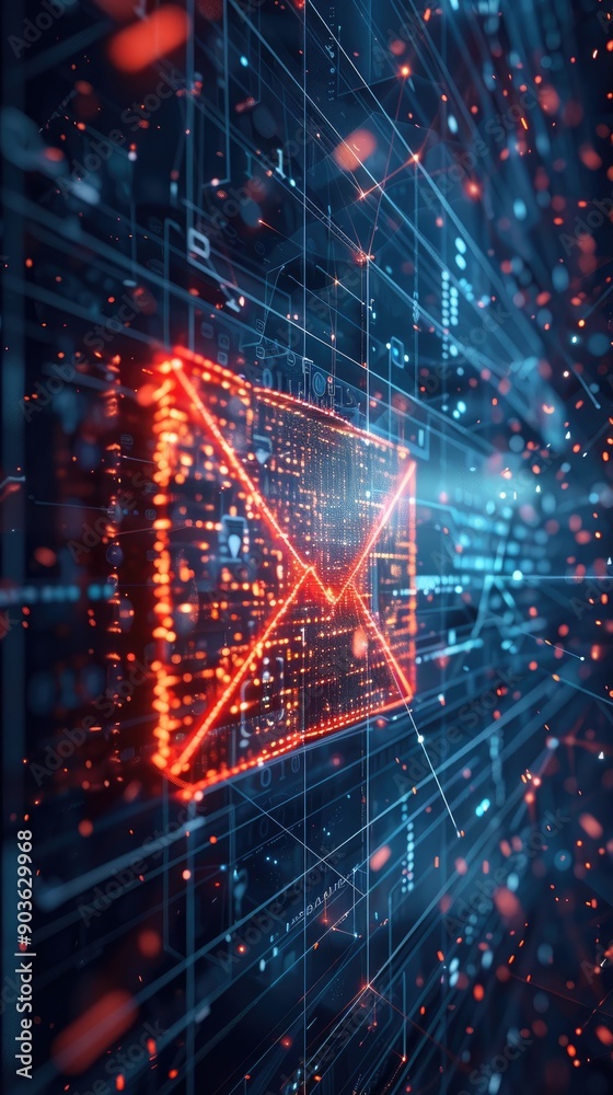 Obraz premium Digital email icon in vibrant abstract network setting.