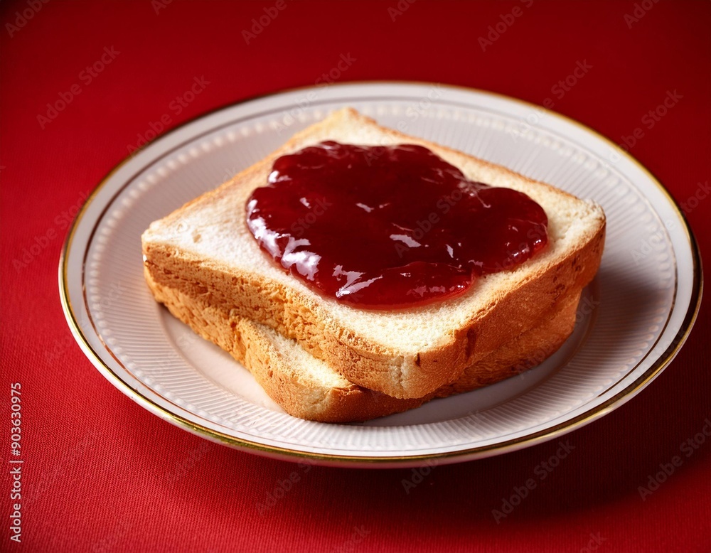 Bread butter jam sandwich slices on red background Bread butter jam sandwich slices on red background