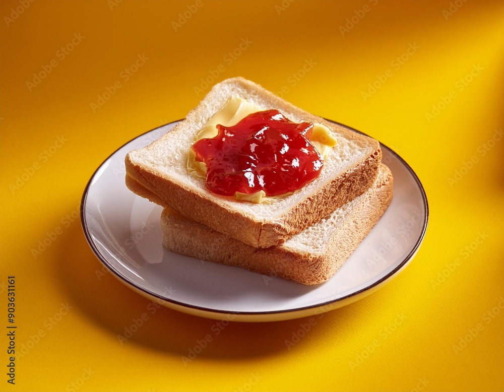 Bread butter jam sandwich slices on yellow background Bread butter jam sandwich slices on yellow background