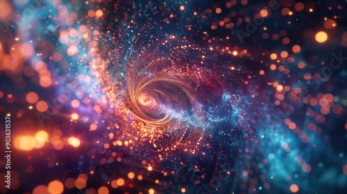 Futuristic space particles in bright round energy structure. space orb VFX design element. Abstract colorful lights background animation energy ray of power electric magnetic