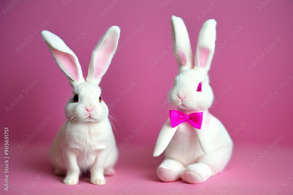 A cute couple of rabbits in pink sunglasses, set against a pastel background, perfect for Easter and bunny-themed designs. A cute couple of rabbits in pink sunglasses, set against a pastel background, perfect for Easter and bunny-themed designs.