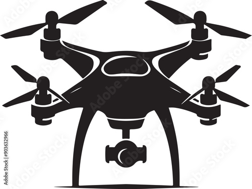 Drone Silhouette Elegant Vector Illustration On Isolated White Background