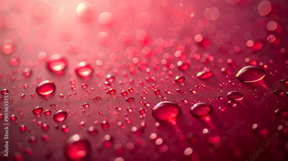 Cluster of dew drops on a solid crimson background, highlighting their smooth surfaces Cluster of dew drops on a solid crimson background, highlighting their smooth surfaces