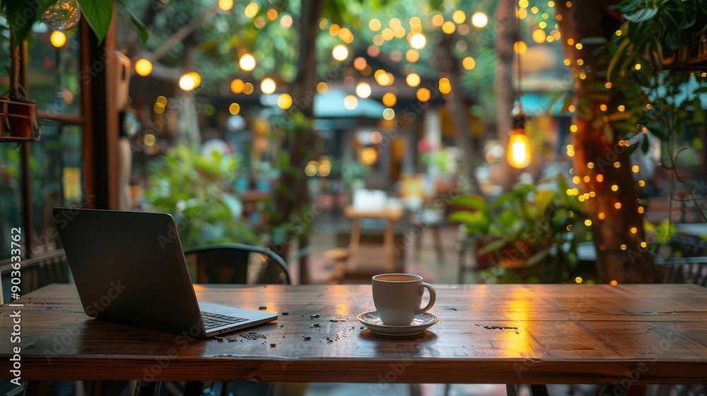 Close-up of a digital nomad's workspace in a cozy coffee shop detailed textures and precision Close-up of a digital nomad's workspace in a cozy coffee shop detailed textures and precision
