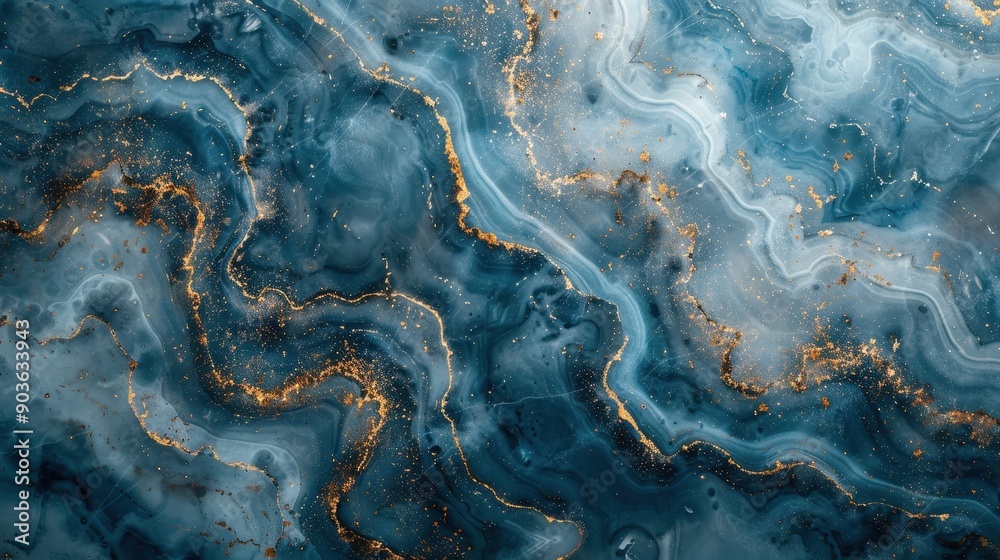 Fototapeta premium Abstract Blue and Gold Marble Texture Background with Fluid Patterns and Metallic Accents